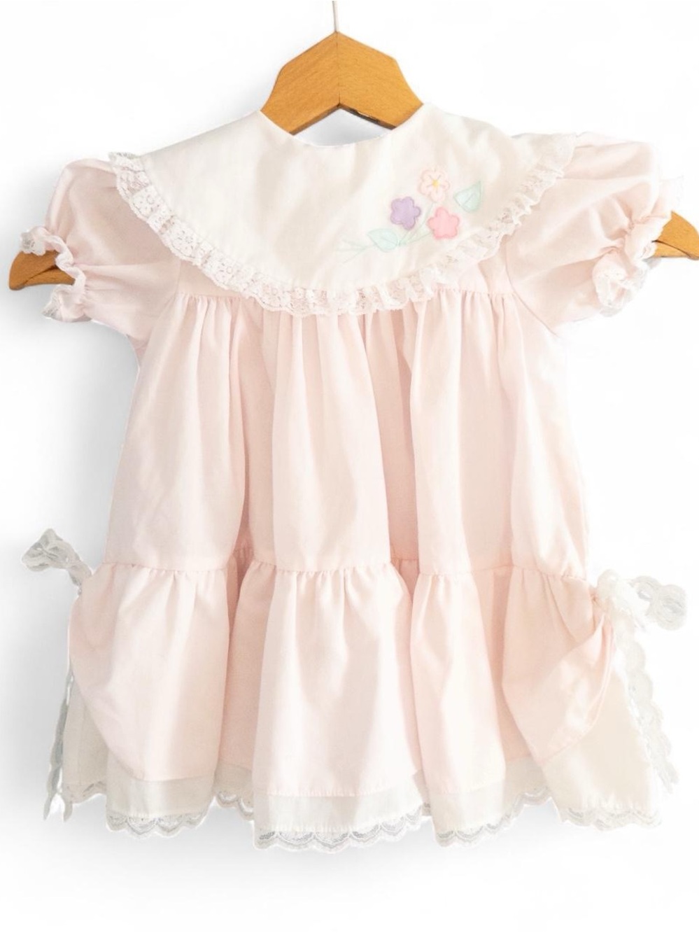 Vintage Nannette Pink Ruffle Lace Collar Dress 24 Months